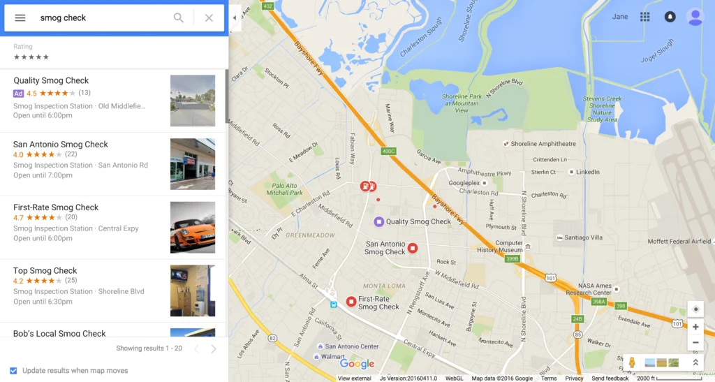 Google Map Smog Check