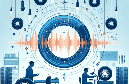 scientific-looking sound wave, with minimal data points, into a tire shop setting